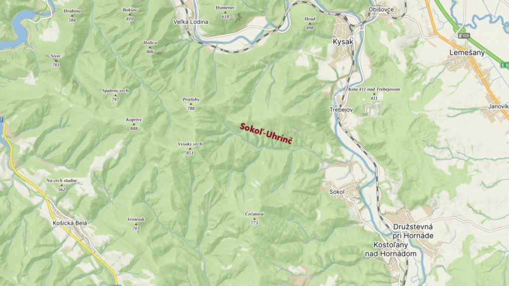 Mapa lokality, kde spozorovali medveďa.
