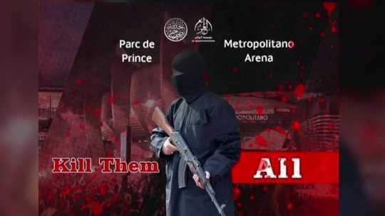 Na snímke grafika Islamského štátu s nápisom Kill them all.