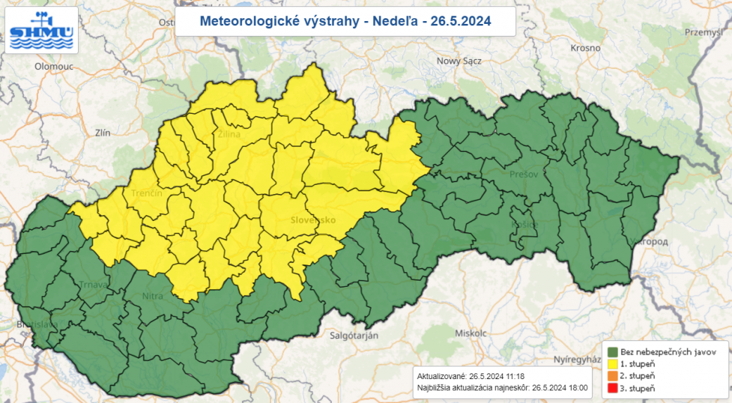 Výstraha pred búrkami v nedeľu (26. 5.).