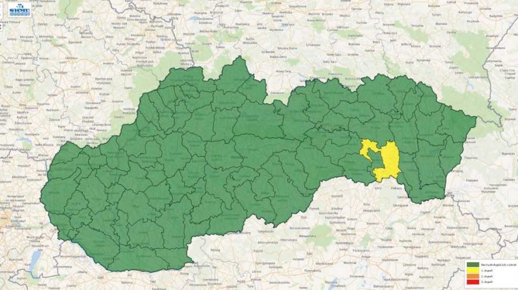 Mapa Slovenska s meteorologickými výstrahami.