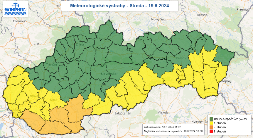 Výstraha pred vysokými teplotami v stredu 19. júna 2024.