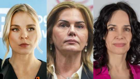Zľava úspešné kandidátky vo voľbách do Európskeho parlamentu Veronika Cifrová Ostrihoňová (PS), Monika Beňová (Smer-SD) a Miriam Lexmann (KDH).