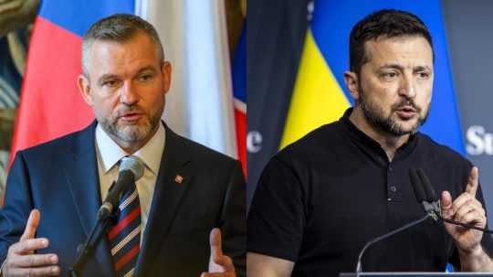 Zľava slovenský prezident Peter Pellegrini a ukrajinský prezident Volodymyr Zelenskyj.