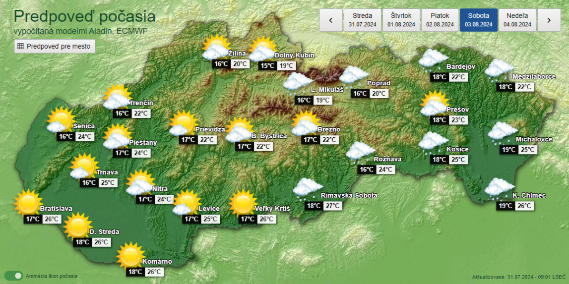 PredpoveÃ„Â poÃ„Âasia na sobotu 3. augusta 2024.