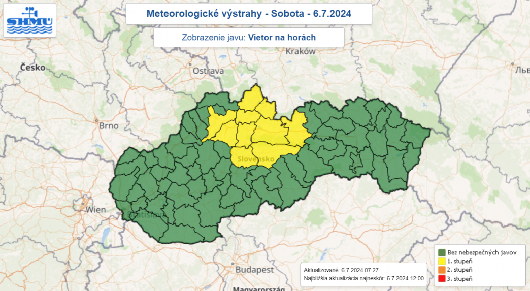 VÃƒÂ½straha pred vetrom na horÃƒÂ¡ch v sobotu 6. jÃƒÂºla.