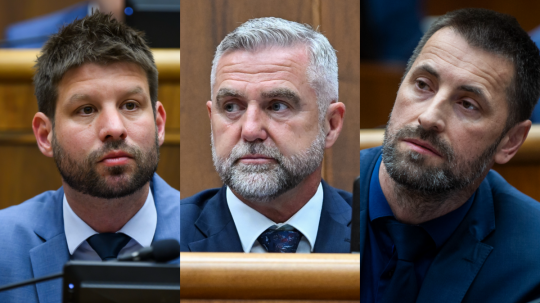 Zľava Michal Šimečka, Tibor Gašpar a Marián Viskupič.