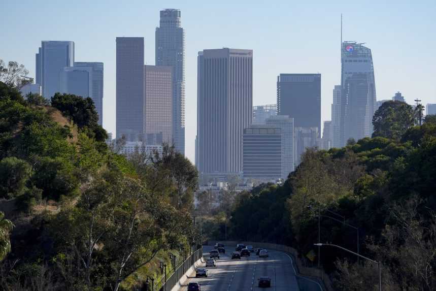 PohÃ„Â¾ad na centrum Los Angeles z mosta Park Row po zemetrasenÃƒÂ­.