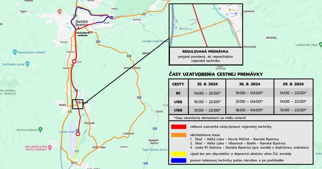 Na snímke mapa dopravného obmedzenia.