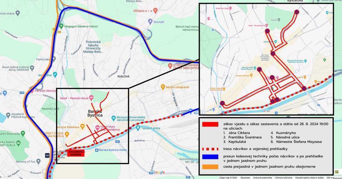Na snímke mapa dopravného obmedzenia.