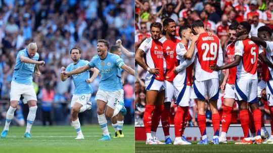 Hráči Manchestru City a londýnskeho Arsenalu FC.