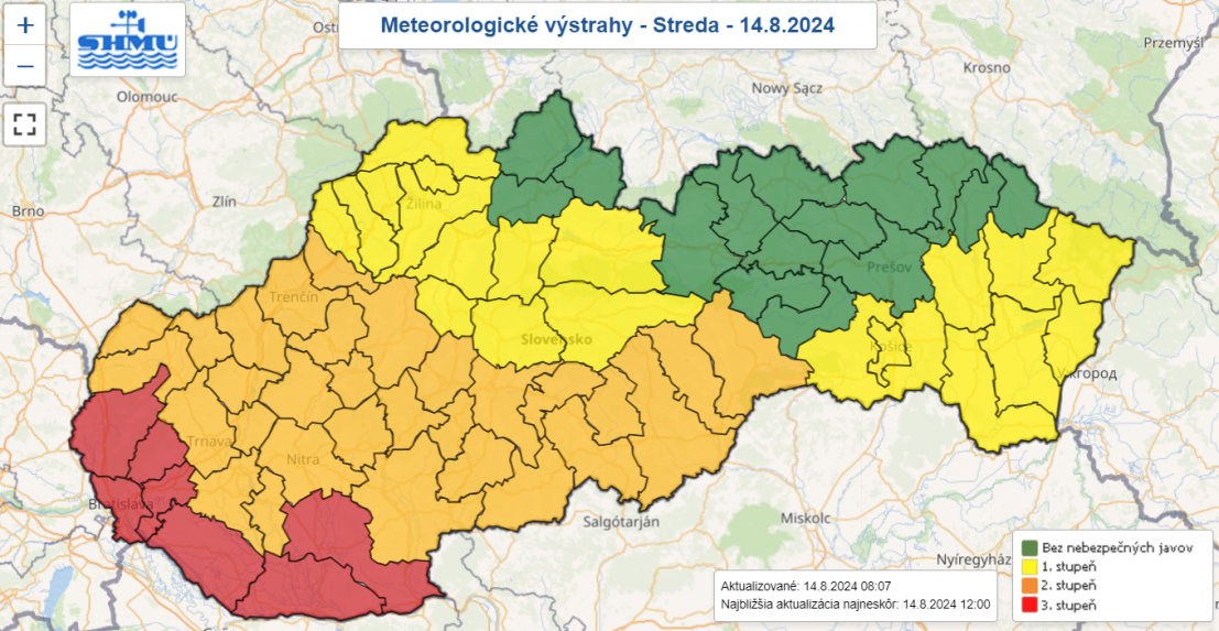 Výstraha pred vysokými teplotami v stredu 14. augusta.