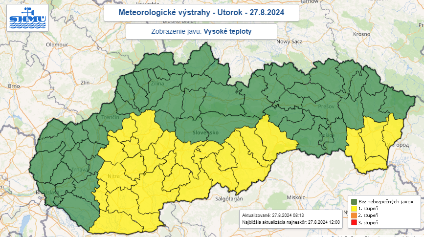 Na snímke mapa s meteorologickými výstrahami.