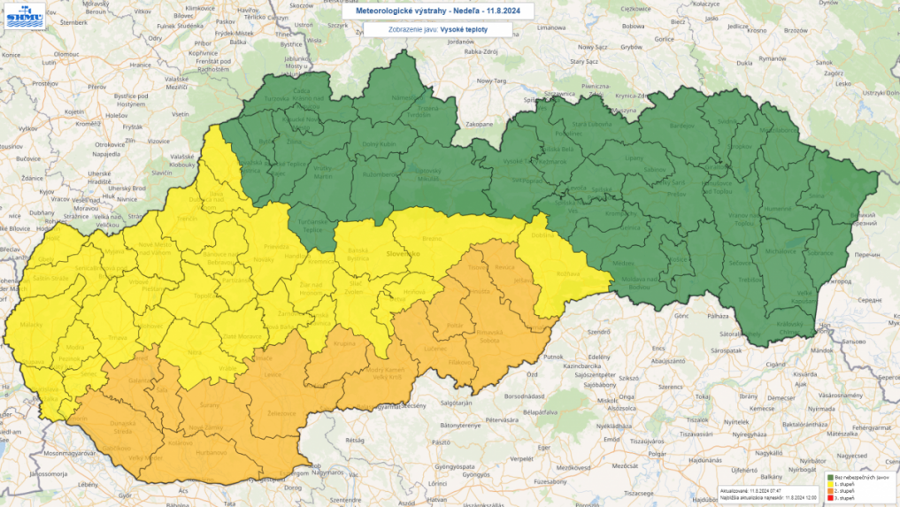 Meteorologické výstrahy SHMÚ pre vysokými teplotami.