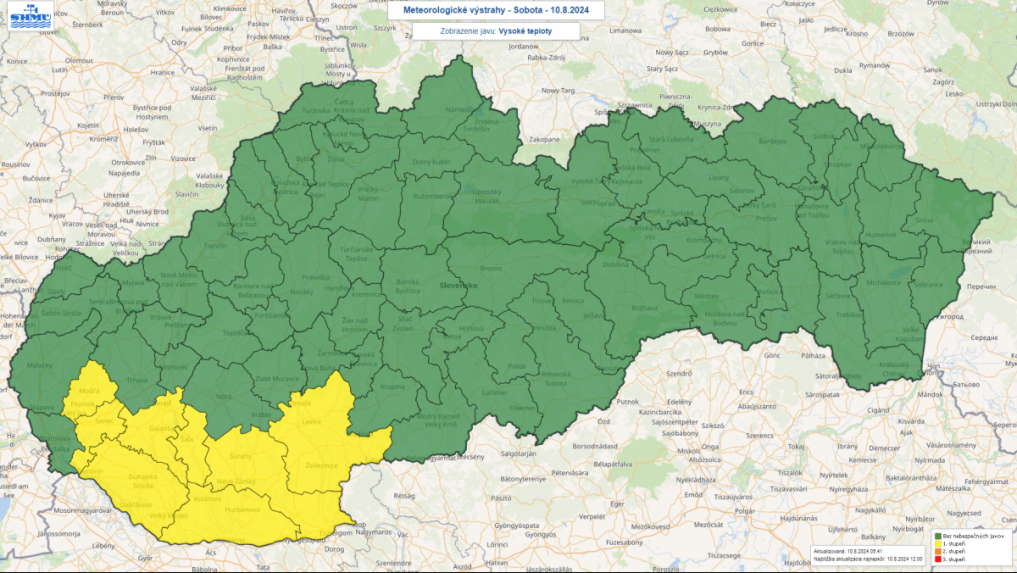 Meteorologické výstrahy SHMÚ pre vysokými teplotami.
