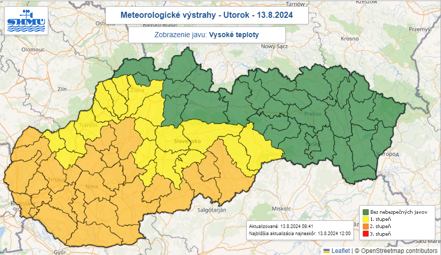 Mapa Slovenska s výstrahami.