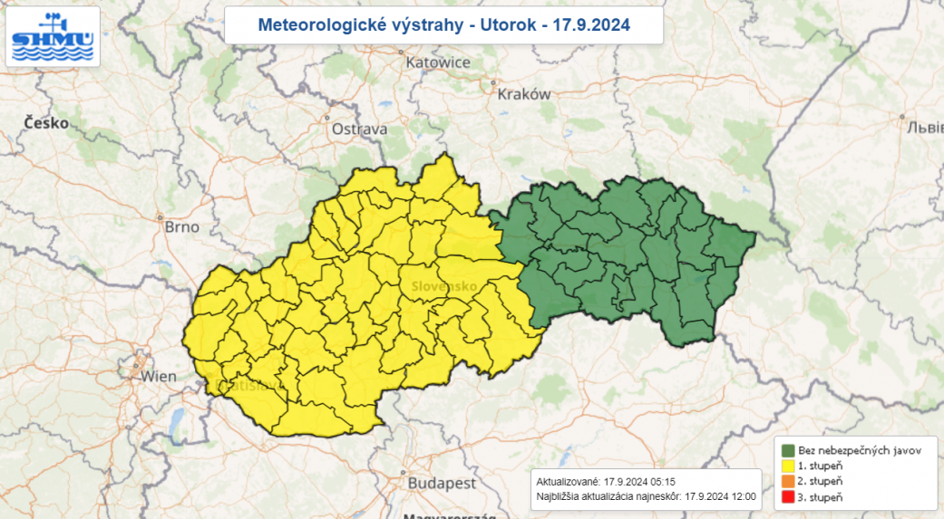 Výstraha pred hmlou v utorok 17. 9. 2024.