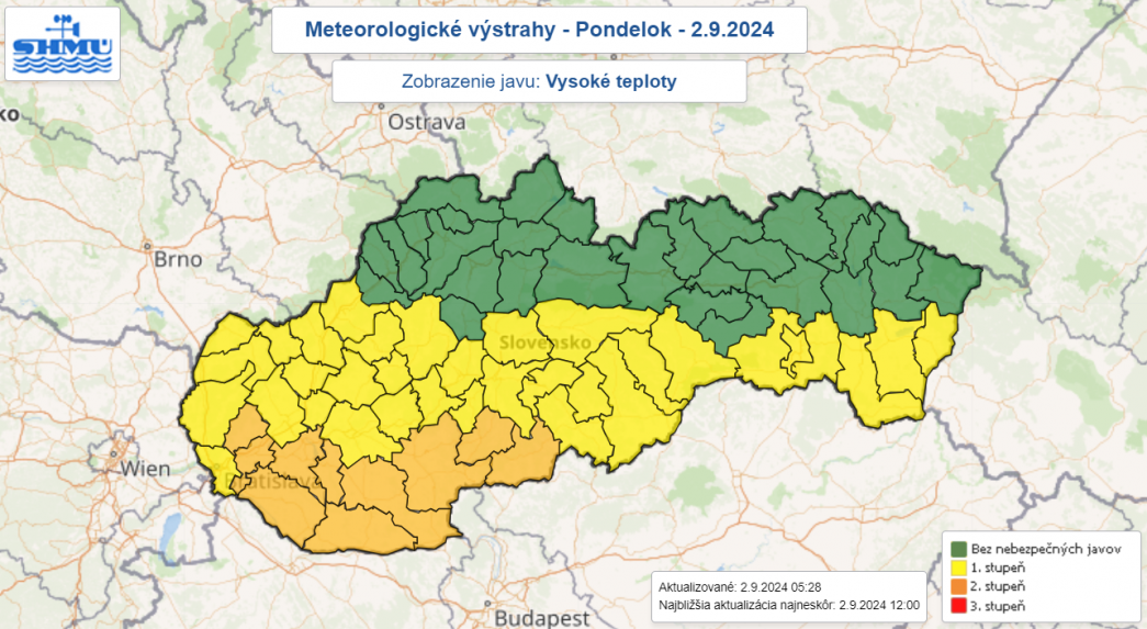 Výstrahy pred vysokými teplotami v pondelok 2. septembra.