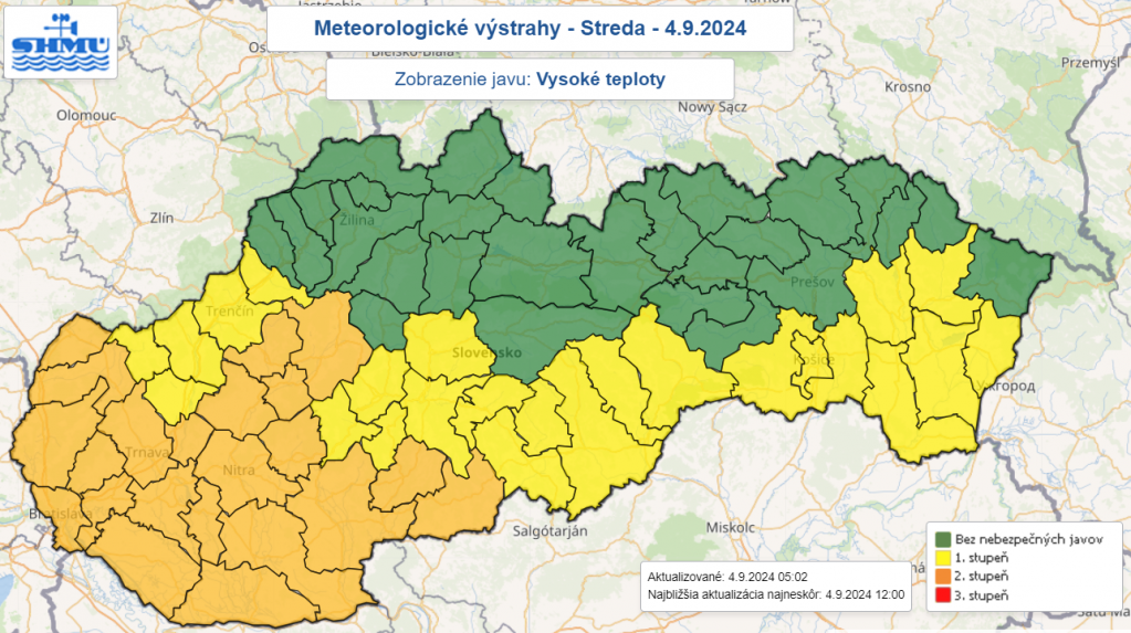 Výstrahy pred vysokými teplotami v stredu 4. septembra.