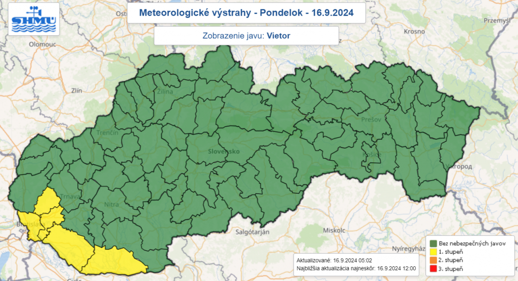 VÃƒÂ½strahy pred vetrom v pondelok 16. septembra 2024.